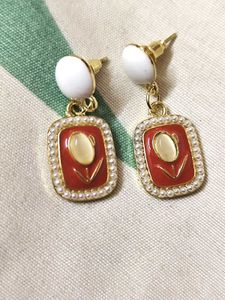 Vintage Tulip Red Enamel Drop earrings