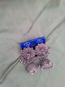 Oxidised Silver Jhumka Earrings (Set of 2 Pairs)