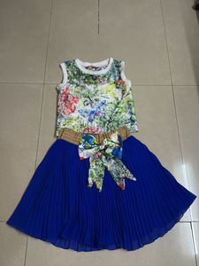 Girls' Butterfly Sleeveless Top & Royal Blue Skirt
