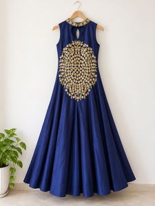 Elegant Navy Blue Embroidered Gown
