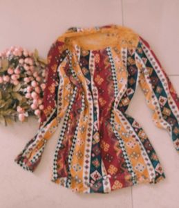 Aztec Print Lace Detail Shirt