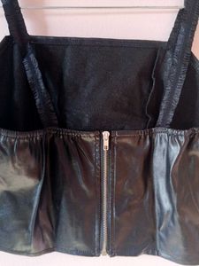 Chic Black Faux Leather Crop Top