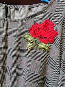 Chic Plaid Dress with Rose Embellishment