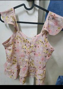 Pink Floral Ruffle Sleeve Top