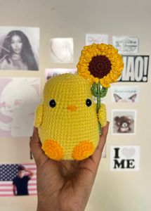 Handmade Crochet Chick with and tulip bouquet just
