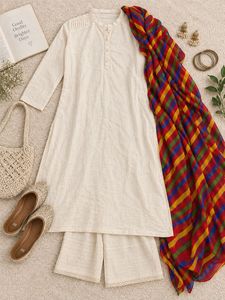 🤍Ivory cotton kurta set💙❤️