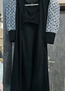 Black Polka Dot Sleeve Dress free panty