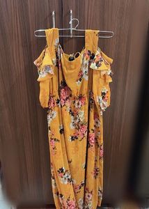 Mustard Floral Cold Shoulder Maxi Dress