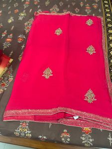 Vibrant Pink Embroidered Saree used