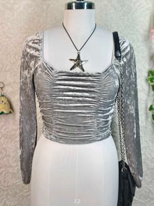 H&amp;M Silver Velvet Ruched Top
