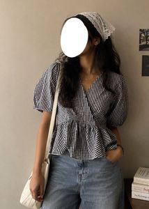 korean gingham top