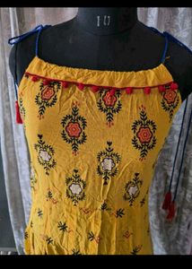 Yellow Floral Print Tassel Dress