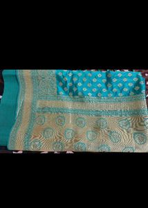 Elegant Teal Silk Saree with Gold Border