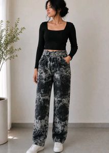 Trendy Grey Tie-Dye Mom Fit Jeans