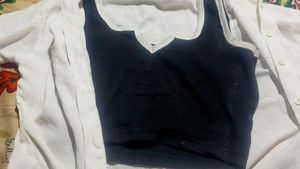 Black Cropped Tank Top and white full sleeve shirt