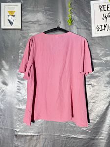 Pink V-Neck Puff Sleeve Top