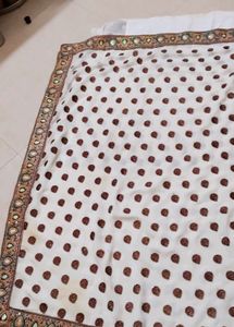 Elegant White Saree with Brown Motifs