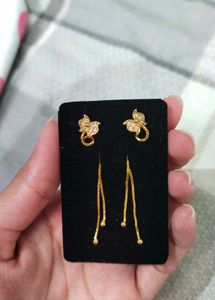 Gold Butterfly Drop Earrings with Stones