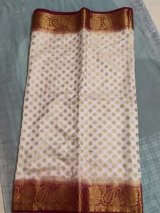 Elegant White & Gold Silk Saree