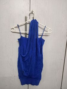 Buynewtrend Casual Very Fancy Sleeve Solid Women Dark Blue Top