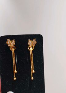 Gold Butterfly Drop Earrings with Stones