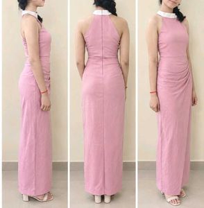 Elegant Pink Halter Neck Maxi Dress