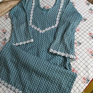 Beautiful Teal Floral Lace Kurti
