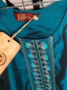 Teal Blue Embroidered Kurta Set