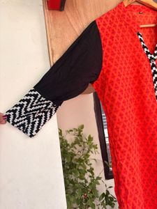 Vibrant Red &amp; Black Ethnic Kurta