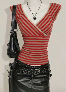 Striped Wrap V-Neck Top