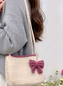 Handmade Crochet Shoulder Bag with Bow