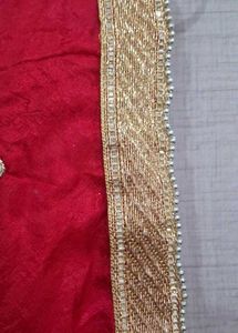 Red bandhani dupatta with embroidery work