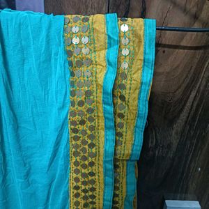 Elegant Teal Dupatta with Gold Sequins