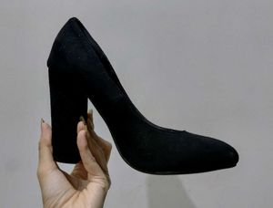 Classic Black Suede Block Heels