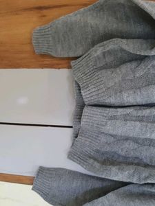 Grey Cable Knit V-Neck Off Shoulder  Sweater