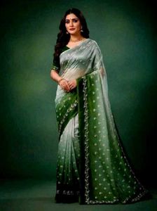 Elegant Green Ombre Embroidered Saree