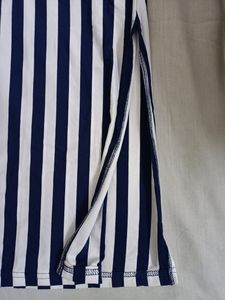 White &amp; Navy Blue Stripes Long Tight Skirt