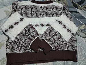 Vintage Brown & White Geometric Knit Sweater