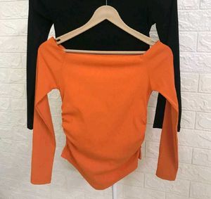 Tangerine Off-Shoulder Asymmetrical Top