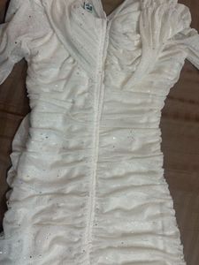 Sparkly White Ruched Long Sleeve Dress