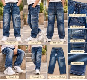 Kids Blue Denim Cargo Pants