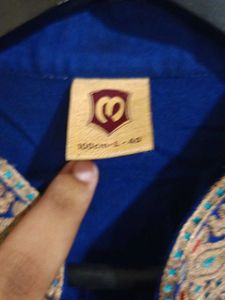 manyavar bengali Royal Blue Embroidered Kurta