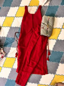 Red Kurti with Embroidered Detail