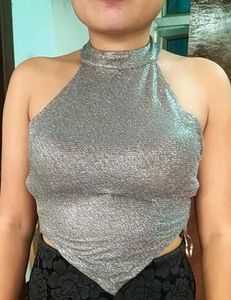 Sparkly Silver Halter Top