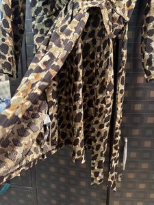 MANGO Ruffle Leopard Wrap Dress Green &amp; Taupe