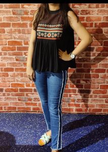 Chic Black Pleated Peplum Top