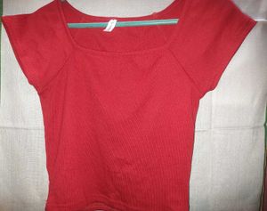 Red Square Neck Crop Top