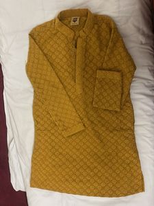 Men's Mustard Embroidered Kurta