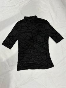Sheer Black Geometric Mesh Top