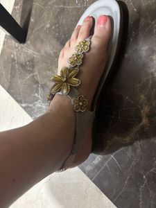 Floral Embellished T-Strap Sandals